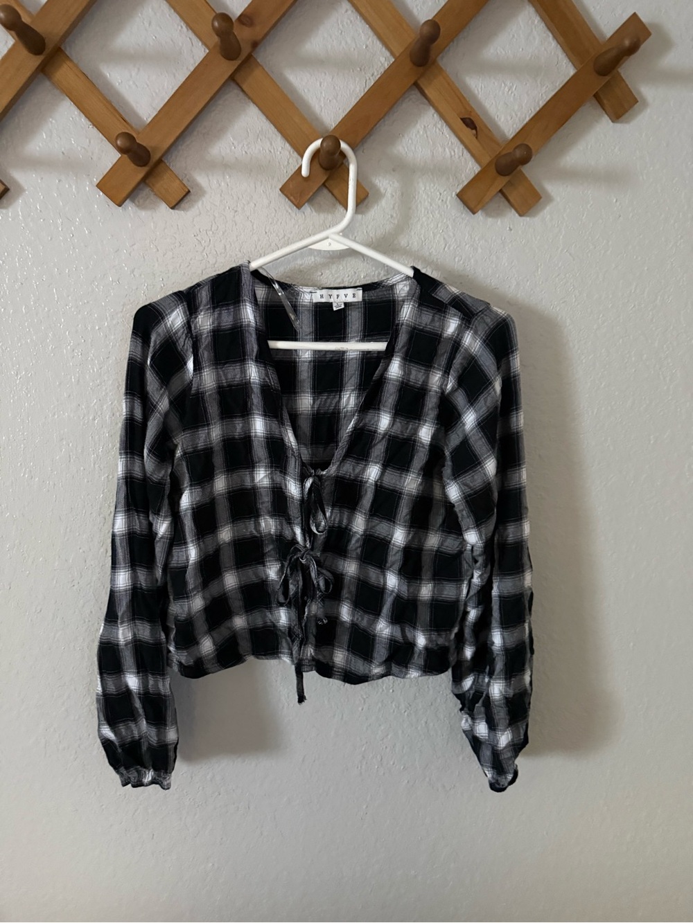 HYFVE Black and White Plaid Tie-Front Tunic